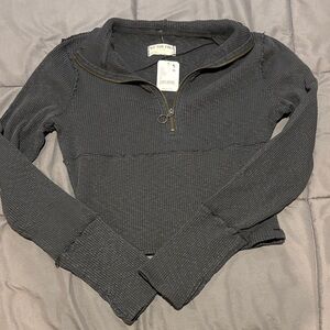 We The Free Black Ribbed Half-Zip Top